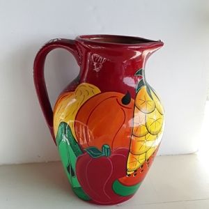 Red and Green Hand-Painted Ceramic Kitchen Pitcher